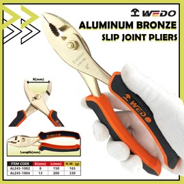 WEDO Non-Sparking Slip Joint Pliers 8", Spark-free Safety Wire Cutter Pliers, DIN Standard, BAM & FM Certificate, Opening Max 13mm, Aluminum Bronze