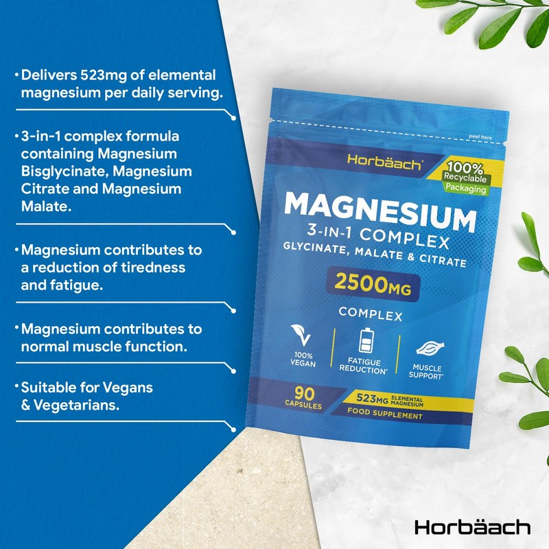 Magnesium Glycinate Supplements 2500mg | 3-in-1 Complex | 523mg Elemental