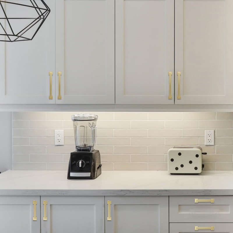 BUKOBYHE 10 Pack 4 Inch(102mm) Cabinet Pulls Brushed Brass Kitchen