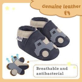 Mejale Baby Soft Sole Shoes Boy Girl Infant Toddler Moccasins Crawling Leather Walking Blue Car Slippers,6-12 Months,M