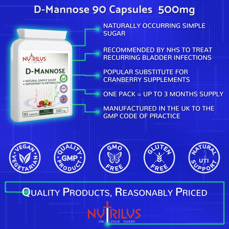 D-Mannose 90 Capsules 500mg - 1000mg per Serving - Pure