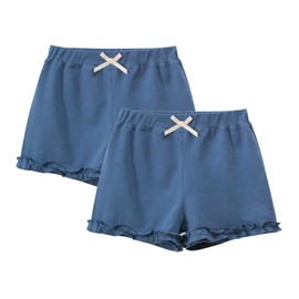 ELUTONG Kinder Mädchen Kurze Hose, 2 Paar Baumwolle Sommer Sport Shorts mit Schleifen für Outdoor 9-10 Jahre (Blau)