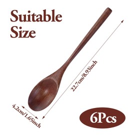 Wooden Spoons, Tablespoons, Set of 6 Japanese Style Kitchen Utensils Long Handle Nanmu Wooden Soup Spoon Set for Food Mixing Stirring Cooking