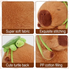 HIULLEN Stuffed Capybara Animal Doll, 23cm Capybara Plush Toy Carrying Turtle, Simulation Soft Capybara Toy, Cute Realistic Capybara Rodent Plush Pillow Birthday Gift for Kids