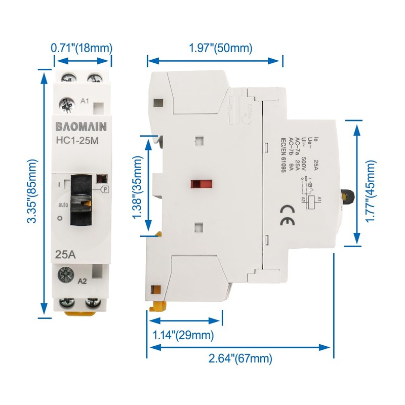 Baomain 220V AC 2-Pole Contactor, 25A 1NO1NC Normally Open +