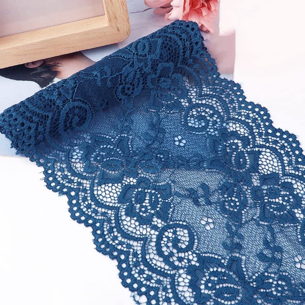 Elastic Lace Ribbon for Sewing DIY Craft Dress Underwear Wedding Dress Table Decoration 15cm x 2m Denim Blue