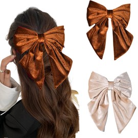 MEEKEST 2PCS Velvet Bows 6" Big Hair Bows for Women and Girls Hair Clips Hair Ribbons Neutral Brown Bow for Hair Barrettes Cute Christmas Hair Accessories