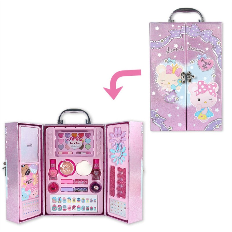 Kids Portable Cosmetics Box Children Realistic Washable Makeup Kit Girl