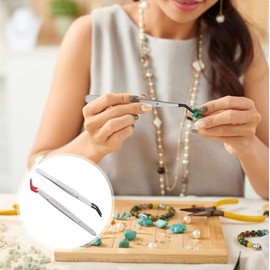 2Pcs Silver Craft Tweezers,Reverse Stainless Steel Cross Locking Tweezers Reverse Action Tweezers Straight and Bend Curved Pointed Rubber Cross Lock Soldering Tweezers,Industrial Tweezers,Hand Tools