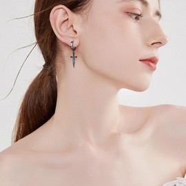 HOPEEZZ S925 Sterling Silver Medieval Sword Dangle Drop Earrings Turquoise Hoop Earrings Cross Earrings for Women Men, 20*20, Sterling Silver, No Gemstone