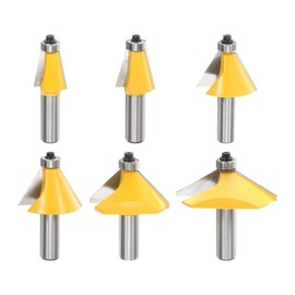 sourcing map 6pcs Chamfer Router Bit Set 1/4" Shank 11.25, 15, 22.5, 30, 45, 60 Degree Cutting Angle Carbide Wood Router Bits for Woodworking, Yellow