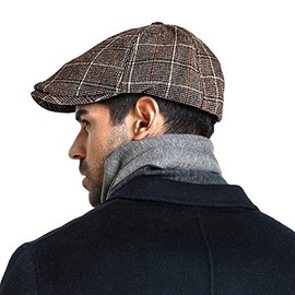 Mens Beret Men's Cotton Flat Ivy Gatsby Newsboy Driving Hat Cap Tweed Derby Hat Cabbie Hats Brown