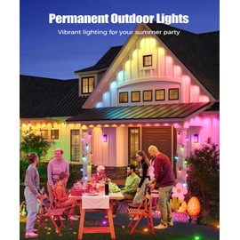 Permanent Outdoor Lights for House,100ft RGB+IC Smart Outdoor Decor,DIY Scene Modes, App/Remote Control,IP67 Waterproof, for Christmas,Holiday, Daily & Pool Party Decor, House Roof Lighting