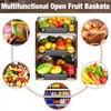 Briwooody Wooden Fruit Basket for Kitchen Counter with Banana Hangers