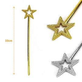 DHWEKU 2-Piece Fairy Wand for Children, Star Glitter Wand for Girls, Princess Wand Silver Angel Fairy Wand for Christmas Costume Carnival Theme Party Cosplay Decoration
