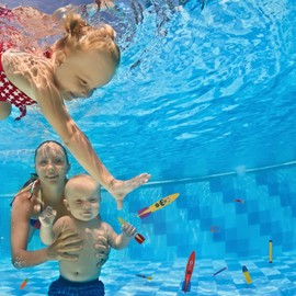 TOPWAYS Pool Diving Toy Set 4 Diving Torpedoes Swimming Underwater Pool Training Toys Diving Games Training Children's Gifts (Diving Torpedoes)