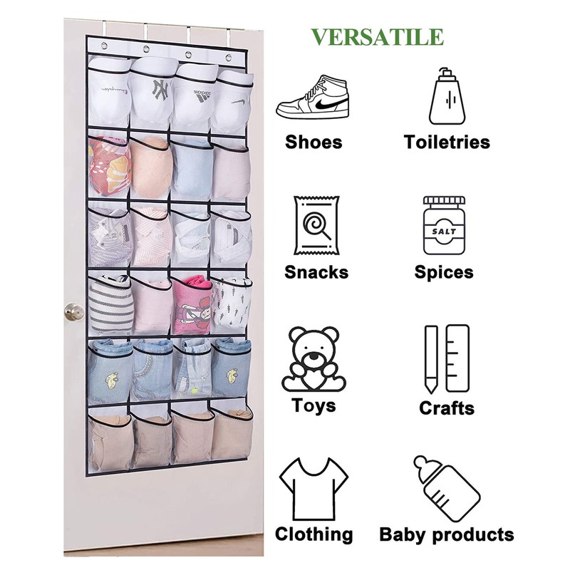 Over The Door Shoe Organizer - 24 Large Mesh Pockets|Door
