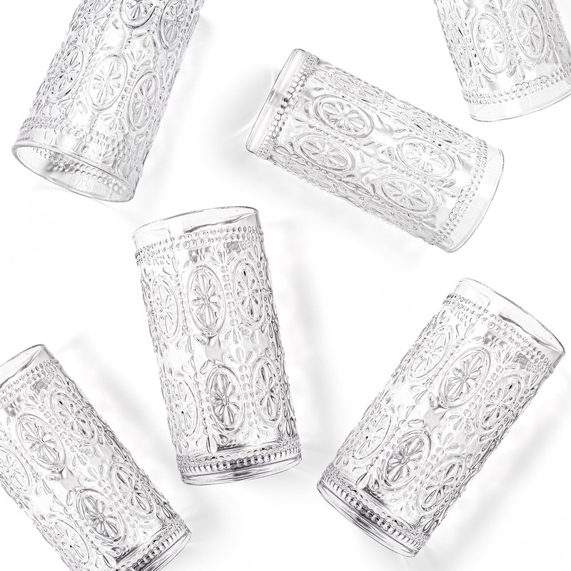 Bekith 6 Pack 12 oz Romantic Water Glasses, Premium Drinking