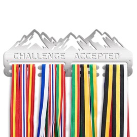 PH PandaHall Challenge Accepted Medal Holder, Mountain Medal Display 2 Lines Stainless Steel Color Wall Mount Hanger Decor with Screw for Over 50 Medals Necklace Jewelry 15.75 Inch/40cm