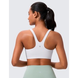 CRZ YOGA Butterlift Double Lined Square Neck Sports Bras for Women - Wireless V-Shaped Racerback Workout Yoga Top Non Padded White Medium