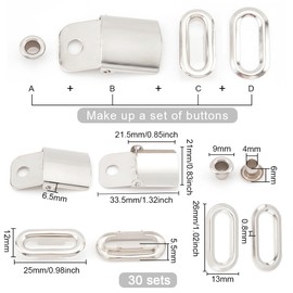 BENECREAT 30 Set Stainless Steel Cap Buckle, Perforated Baseball Cap Buckle in Platinum Colour, Adjustable Flat Round Baseball Cap Buckle for Baseball Caps, Hole Size: 5mm