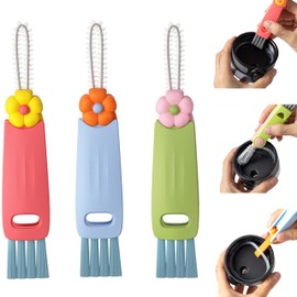 Tzwhwcx (3-Pack) 3 in 1 Cup Lid Cleaning Brush, Multi-Purpose Bottle Brush with Hard Bristles, Straw Brush and Scraper, for Cup Lids, Straws, and Seals, Food-Grade PP Material, Compact and Durable