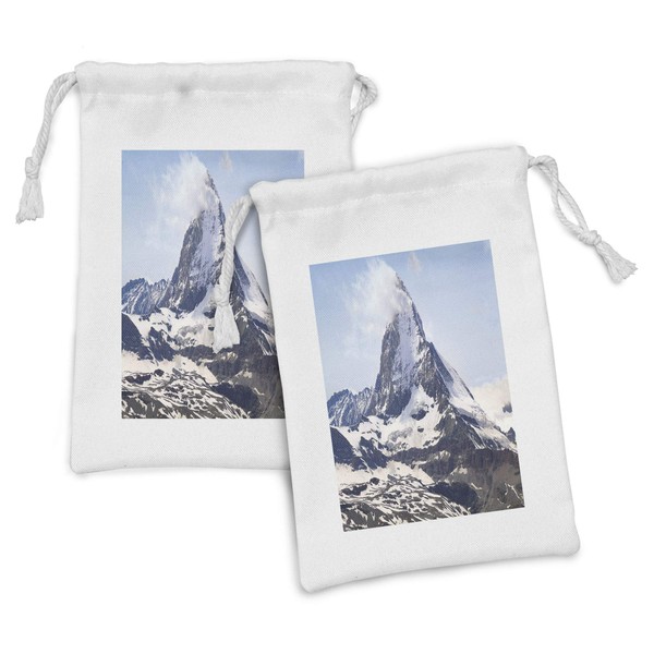 Ambesonne Mountain Fabric Pouch Set of 2, Matterhorn Summit Clouds