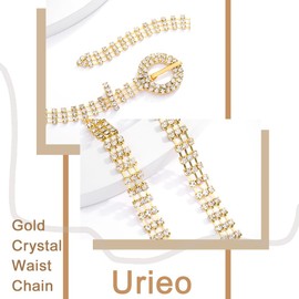 Urieo Women Rhinestone Belt for Dress Gold Bling Crystal Waist Belts Shiny Diamond Jeans Pants Ladies Chain Belt