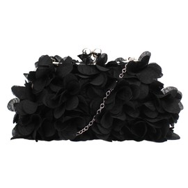 Milya Women's Clutch Flowers Elegant Bridal Bag Wedding Party Dress Bag Evening Bag Handbag with Chain Kiss Lock, A-Black