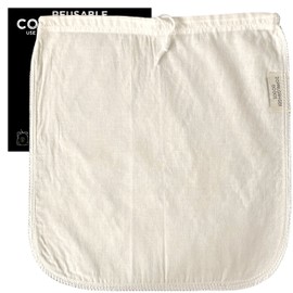 (1-Pack, Large 12in x 12in) Organic Cotton Cold Brew Coffee Bag - Designed in California - Reusable Coffee Filter with EasyOpen Drawstring Cold Brew Maker for Pitchers, Mason Jars, & Toddy Systems