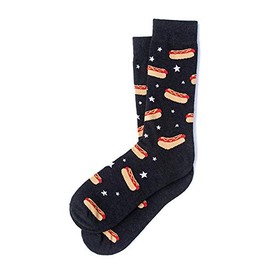 Men's Designer Hot Dog Dreams Foodie Novelty Crew Dress trouser Socks (Black)