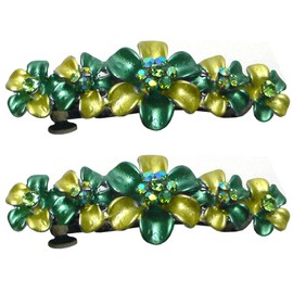 Set of 2 JJCGY Mid Size 5 Flower Barrettes French Clip Hair Barrettes GL86400-10prGreen