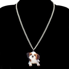 DOWAY Acrylic Cute Chinese Shih Tzu Dog Pendant Necklace Fashion Pet Jewelry for Women Charm Party Gifts (White)