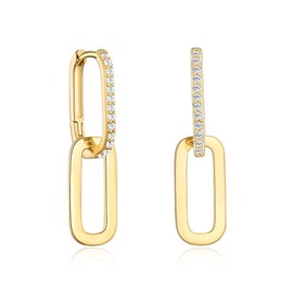 WATEFOER Cubic Zircon Convertible Link Earrings for Women, Double Circle Geometric Huggie Small Hoop Earrings Oval Earrings Birthday Valentine's Day Mother's Day Gifts for Women, Copper, Cubic