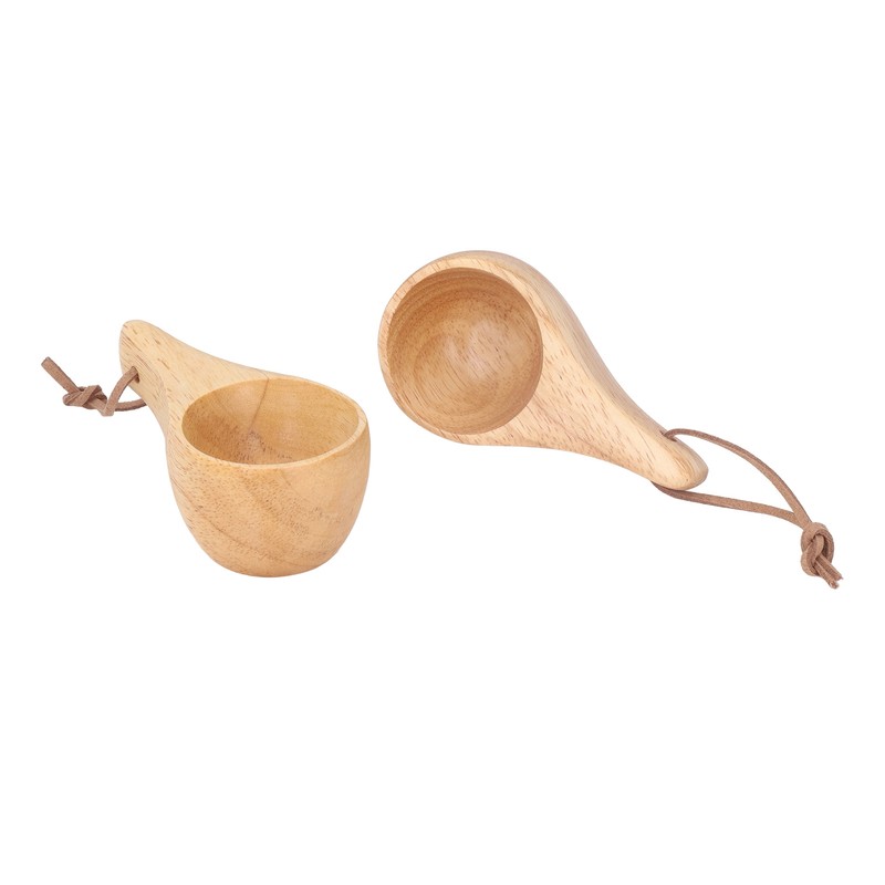 2Pcs Camping Mug Drinking Tea Cup Rubber Wood Mini Portable