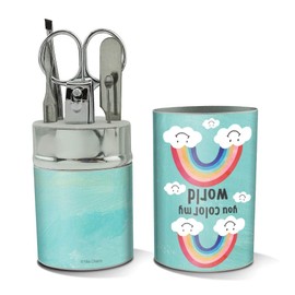 You Color My World Rainbows Happy Clouds Stainless Steel Manicure Pedicure Grooming Beauty Care Travel Kit