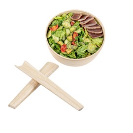 Restaurantware - Bambuddha 9.8 Inch Bamboo Serving Set, 1 Heavy-duty Salad Tongs For Serving - Sustainable, Reusable, Bamboo Salad Server Set, 2-Piece Per Set, For Tossing And Mixing Salads
