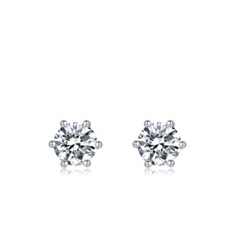 Platinum Plated Sterling Silver Solitaire Moissanite Stud Earrings (5 MM Round, 1 CT TWT DEW, CERTIFIED)