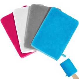 HOTUT Terry Cloth Wash Gloves, Set of 4 Wash Gloves, Face Cloth, Wash Mitts Made of Coral Velvet, Reusable Makeup Remover Gloves, Soft Face Glove, 20 x 15 cm