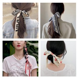 LumiSyne Skinny Silk Scarf For Women Girls Narrow Long Neckerchief Leopard Animal Print Colorful Flower Pattern Satin Slim Ribbon Thin Neck Tie Headdress Hair Scarf Handle Wrap Ribbon Scarf