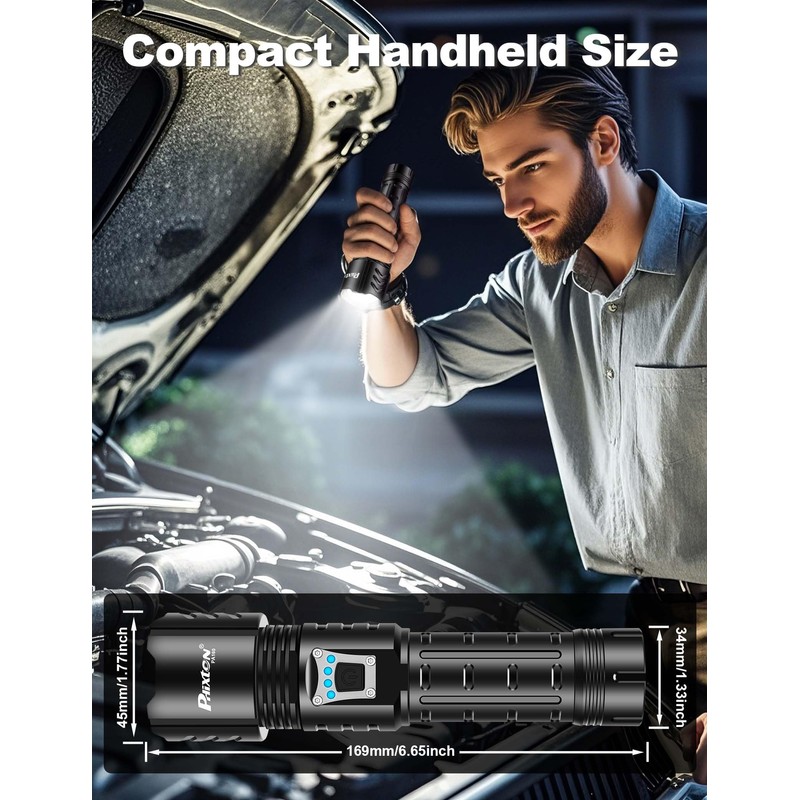 PHIXTON Rechargeable Flashlights High Lumens 10000 Super Bright Long Range