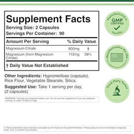 Double Wood Supplements MAGNESIUM CITRATE 800mg 180 capsules