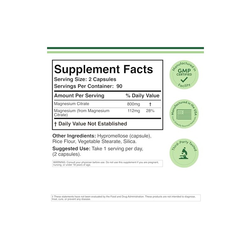 Double Wood Supplements MAGNESIUM CITRATE 800mg 180 capsules