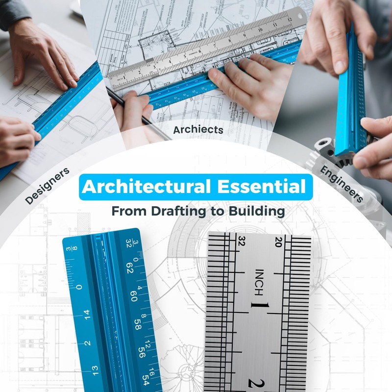 THLHKD Architectural Scale Ruler 12-Inches: with 12" Stainless Steel Ruler,