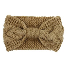 Womens Winter Boho Chic Classic Cable Bow Knotted Crochet Knitted Turban Headband Headwrap (Camel, One size)