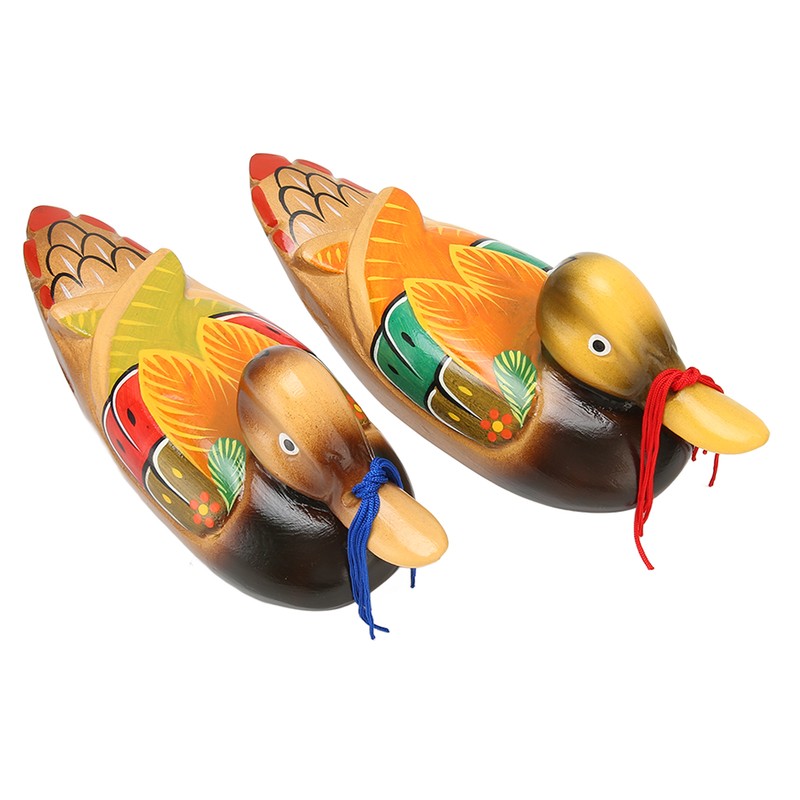 1 Pair Wooden Mandarin Duck Ornament Water Based Paint Romantic