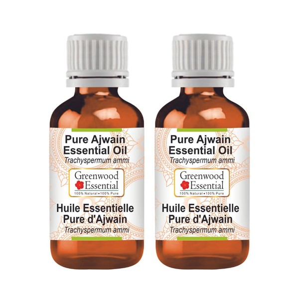 Greenwood Natural Pure Ajwain Essential Oil (Trachyspermum ammi) 100% Pure Therapeutic Steam Distillation (Pack of Two) 100 ml x 2 (6.76 oz)