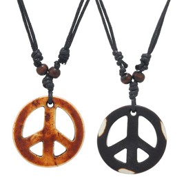 Ailiessy Peace Sign Pendant Necklace Resin Stainless Steel Love Peace Sign Hippie Necklace Earrings Set for Women Men 1960s 1970s Jewelry 01