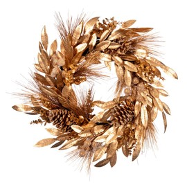 Vickerman 24" Artificial Gold Pinecone Needle Berry Christmas Wreath - Unlit - Faux Pinecone Needles - Gold Christmas Decor - Wreath for Front Door or Mantle
