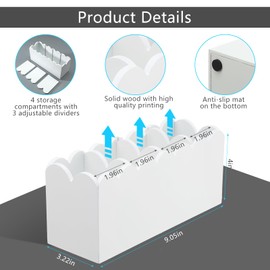 Sherr Scalloped Wooden Pencil Holder for Desk Wooden Office Desk Organizers and Accessories with 4 Compartments Cute Makeup Brush Holder Organizer for Bathroom Remote Caddy for Table for Party